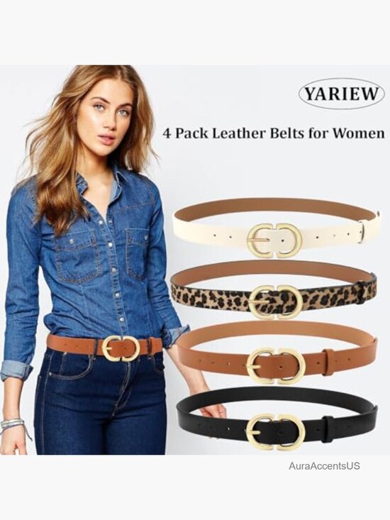 4 Pack Leather Belts for Women with Gold Buckle - Multipack Dress Waist Belt main image 6